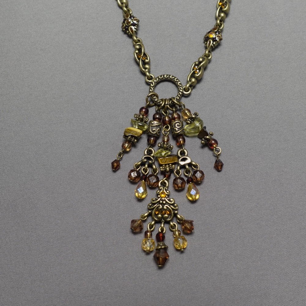 Vintage Drop Pendant Rhinestone Crystal Stone Tiger's Eye Bronze Necklace